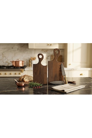 Fam Wood Art Doğal Ahşap 2'li Kesme Sunum Doğrama Tahtası,servis Tabağı%100 Çam Ağacı Kahverengi