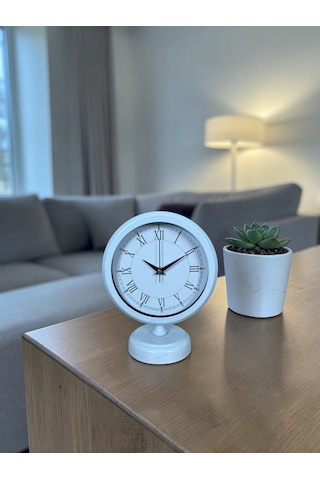 Büro Ev Ofis Hediyesi İçin 20x25cm Beyaz Pure Roman Metal Masa Saati Diğer