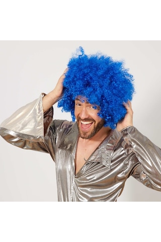 Mavi Renk Kıvırcık Afro Bonus Peruk Açık Bej