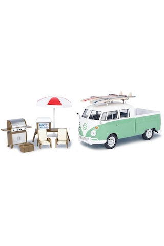 1:24 Ölçek Motormax Volkswagen T1 Type 2 Double Cab Pıck Up - Set Diecast Metal Minyatür Model Araba 15 Cm
