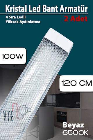 100 W Kristal Led Bant Armatür 120 Cm Yüksek Işık 2 Adet Beyaz