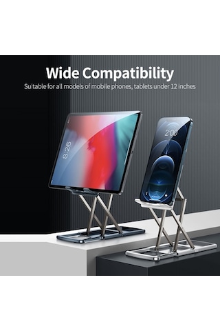 Novahub Moderne Ayarlanabilir Alüminyum Telefon Tablet Standı - Katlanabilir, Taşınabilir, Gümüş/mavi, 11.7x7.2x1.1 Cm, Hafif