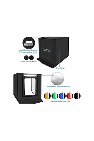 Puluz PU5060 60 x 60 CM Profesyonel Led Işıklı Ürün Fotoğraf Çekim Çadırı