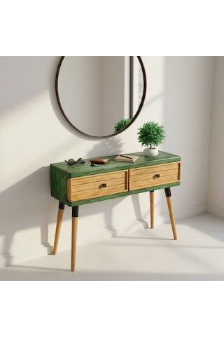 Mobenta Stria Entry: Modern Masif Dresuar 2 Çekmeceli Antre Konsolu - 120x31 Ye-tk Yeşil-ahşap