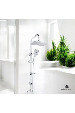 İsaoğlu Yapı Banyo Duş Seti Hybrid Diktörtgen Tasarım Paslanmaz Tepe Yağmurlama Sistemi Gri