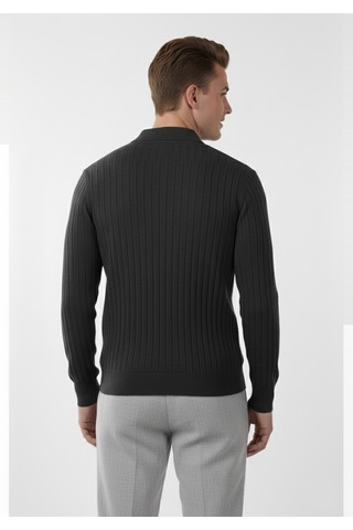 Deepsea Erkek Füme Slim Fit Polo Yaka Triko Kazak - Yumuşak Dokulu Esnek Ve Şık Görünüm 2605305 Füme
