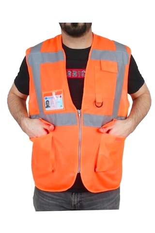 İkaz Yeleği Mühendis Turuncu Reflektörlü Mühendis İkaz Yelek Fermuarlı