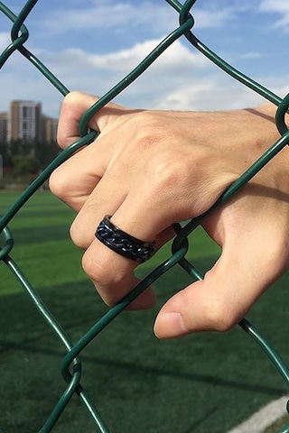 Ortası Dönebilen Zincirli Erkek Kadın Anti-stres Çelik Alyans Yüzük Cl43 Siyah