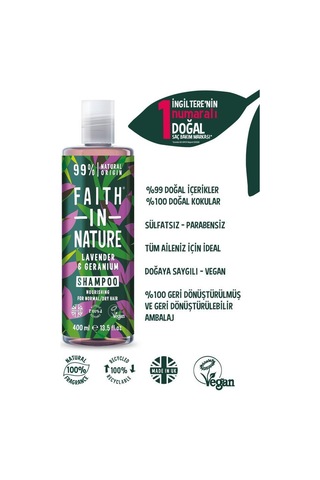 Faith in Nature %99 Doğal Rahatlatıcı Şampuan Lavanta & Sardunya Normal & Kuruya Dönük Saçlar İçin 400 ML