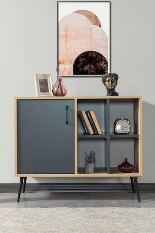 4109 Şile Metal Ayaklı,kulplu 100 Cm Konsol - Tv Ünitesi - Yemek Odası - Kahve Köşesi Antrasit Antrasit - Safir