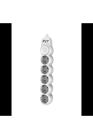 Fly 3394-01, 5 Soket, Akım Korumalı Priz, 2.1a, Anahtarlı, 2mt Kablo, Beyaz