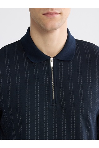 Lcwaıkıkı Classic Lacivert Polo Yaka Çizgili Erkek Sweatshirt