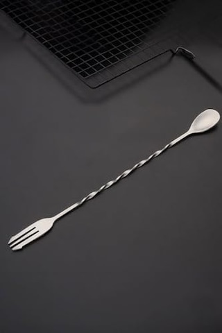 32 Cm Uzun Çelik Çift Başlı Çatallı Kokteyl Karıştırma Barmen Kaşığı Cin582