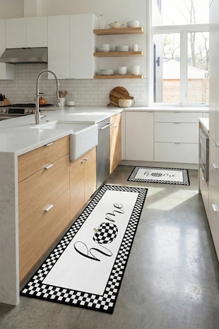 Valerine Life Mutfak Yolluğu Halısı Home Tezgah Önü Paspası İkili Kilim Takımı Döküntülere Estetik Ç Siyah