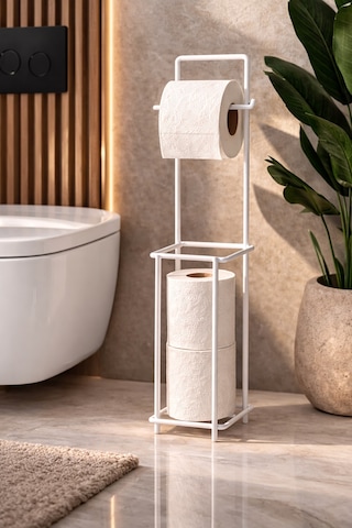 Modern Standlı Yedek Hazneli Tuvalet Kağıtlığı Şık Banyo Düzenleyici Organizer Paslanmaz Metal Çok Renkli