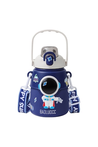 Skycity Uzaylı Desenli 850ml Termos Bardak, Pipetli Su Kâsesi, Yıldızlı Mavi Büyük Kupa + Sticker + 3d Yapıştırıcı MAvi