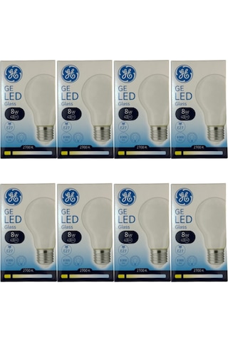 General Electric 8w 2700k Sarı Işık E27 Duylu Led Cam Ampul 8 Adet