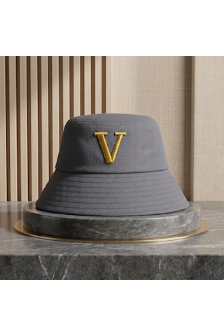 Bk Gift Kişiye Özel Harf Nakışlı Unisex Bucket Şapka Mavi Pamuk Gabardin Kumaş Yazlık Şapka