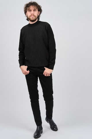 Çizgi Triko Erkek Yarım Balıkçı Çizgi Desenli Kazak 42564234 Siya Siyah