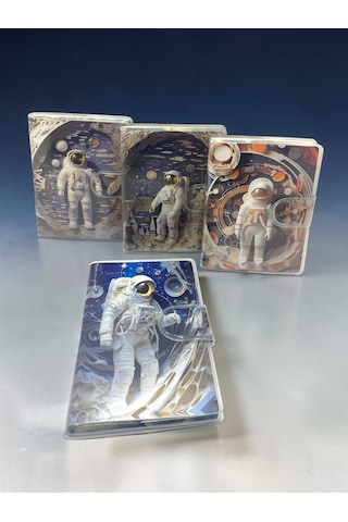 3d Görünümlü Astronot A7 Not Defteri , Çıt Çıtlı Cep Defteri - Mavi