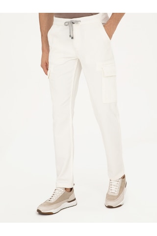 Cacharel Beyaz Straight Fit Kadife Kargo Cepli %100 Pamuk Kanvas Pantolon