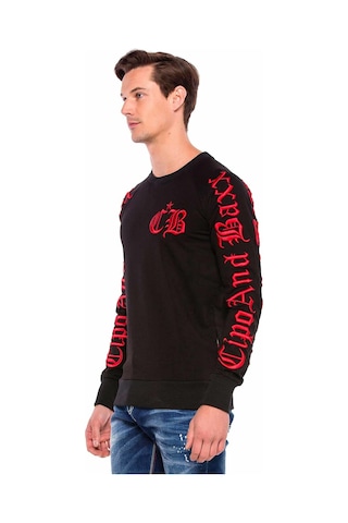 Cipo & Baxx CL370 Nakışlı Bisiklet Yaka Kalın Erkek Sweatshirt Siyah