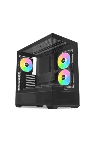 Sama V40bk Black, B750bk 750w, 80+ Bronze, Pcıe 5.1, Atx3.1, Tempered Glass Panel, Panoramic Tasarım, Type-c, 6x120mm A