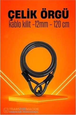 Transformacion Çelik Örgü Kablo Kilit 12mm 120 Cm Bisiklet Kilidi Motosiklet Kilidi Eşya Garaj Kilidi 721730