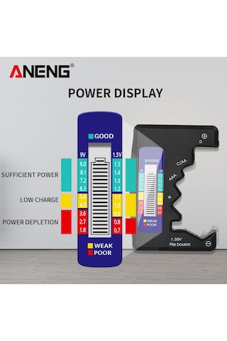 Springsun Siyah Abs Pil Test Cihazı - D, C, Aa, Aaa, N, 9v Ve 1.5v Düğme Pillerini Test Eder - Hafif Ve Taşınabilir Siyah