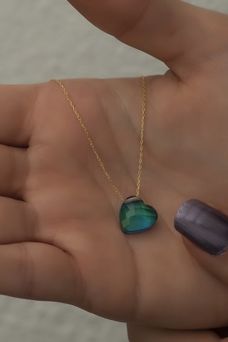 Papatya Silver Renk Değiştiren Doğal Taşlı His Taşı Gümüş Kalp Kolye