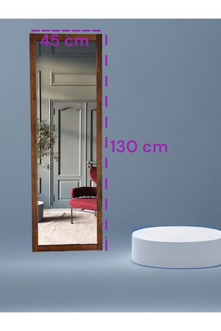 Ceviz Renk Ahşap Çerçeve Duvar Ayna 130 45cm Antre Hol Boy Ayna