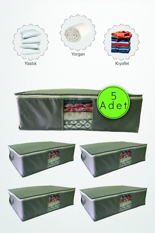 5 Adet Gri Pencereli Kıyafet Saklama Yatak Baza Altı Düzenleyici Çok Amaçlı Hurç 64 X 45 X 22 Cm