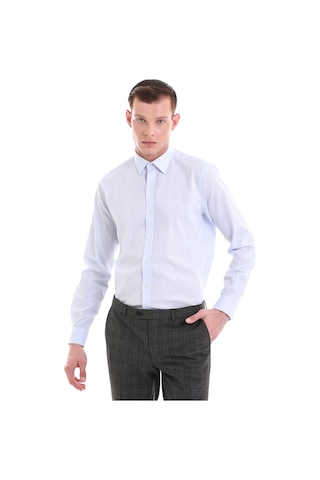 Hatemoğlu Mavi Comfort Fit Desenli 100% Pamuklu Slim Yaka Uzun Kollu Spor Mavi
