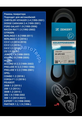 Zekkert Jeneratör Kayışı Vag 1.6 1.9 2.0, Psa 1.2, 1.9 368959786