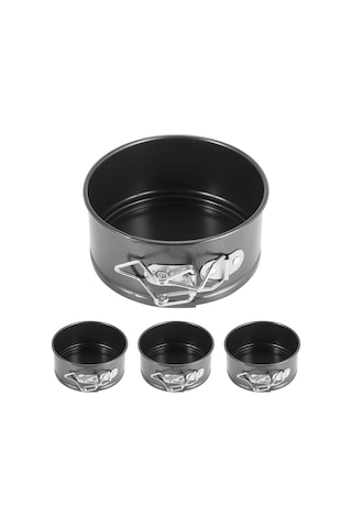 Xurunkeji 4 İnç Mini Yaylı Kalıp Seti - Mini Cheesecake'ler, Pizzalar Ve Kişler İçin 4 Parçalı Küçük Yapışmaz Cheesecake Kalıbı Siyah