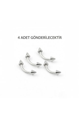 4'lü Kararmaz Cerrahi Çelik Koni Uçlu Muz Piercing Seti Kaş Göbek Dudak Rook Daith Kıkırdak Küpe Gümüş