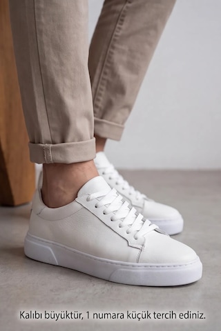Prestige Sneaker Hakiki Deri Beyaz Erkek Sneaker, Ergonomik Kalın Ve Yumuşak Tabanlı Bağcıklı ...
