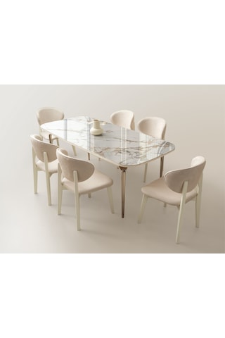 Seramik Mdf Yemak Masası + 6 Sandalye Aytaşı