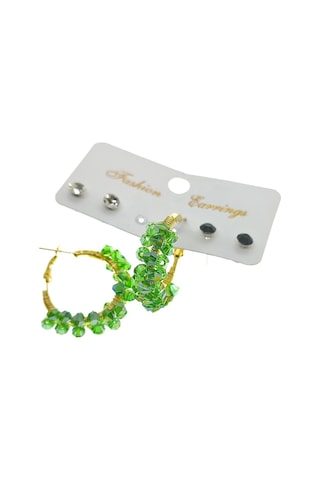 X-Lady Accessories Altın Renk Yeşil Boncuk Şık Pollyanna El İşi Kombin Küpe 2250 Çok Renkli