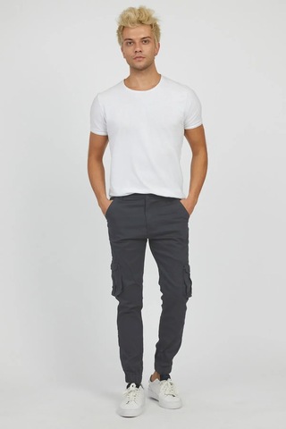 Erkek Kargo Jogger Pantolon Rahat Kesim Lastikli Paça Füme