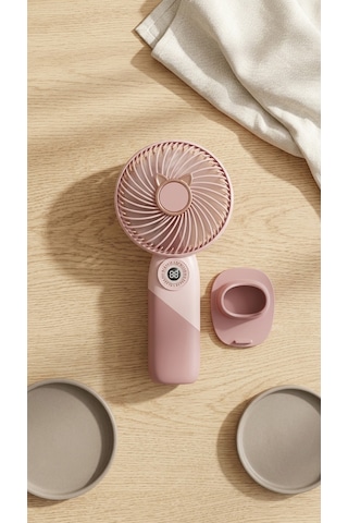 Mini El Fanı Pembe Gold Detaylı Kompakt Tasarımlı, Usb Şarjlı Güçlü Taşınabilir Vantilatör Fan-pl117p