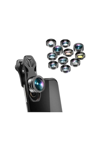 Apexel 11'i 1 Arada Cep Telefonu iPhone Uyumlu & Android İçin Akıllı Telefon Lens Kiti Siyah