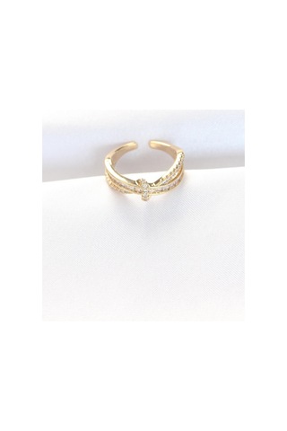 Kıvrım Model Gold Renk Zirkon Taşlı Ayarlanabilir Yüzük Altın