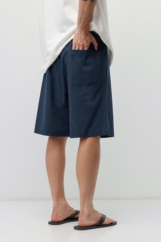 Vamos Basic Oversize Keten Şort Lacivert