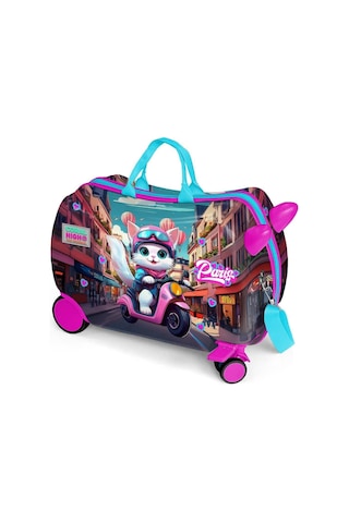 Coral High Otur-çek Kız Çocuk Valizi - Pembe Motorlu Kedi Çok Renkli