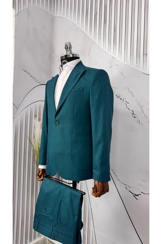 Dupont Classics Dupont Erkek Slim Fit 6 Drop Sivri Yaka Torba Cep Çift Yırtmaç Takım Elbise Turkuaz