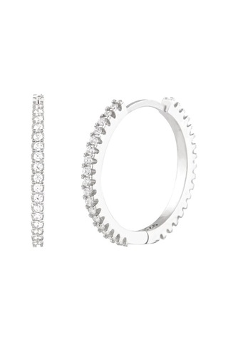 Taşlı Beyaz Halka Gümüş Kadın Küpe N11.90304