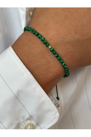 14 Ayar Altın Dorikalı Doğal Malahit Taşlı Şık Altın Bileklik Altın