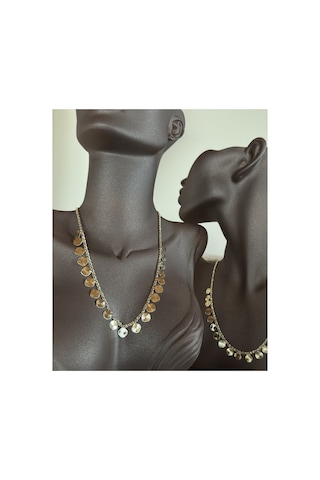 Domira Pul Detaylı Zincir Vintage Retro Kolye Gold