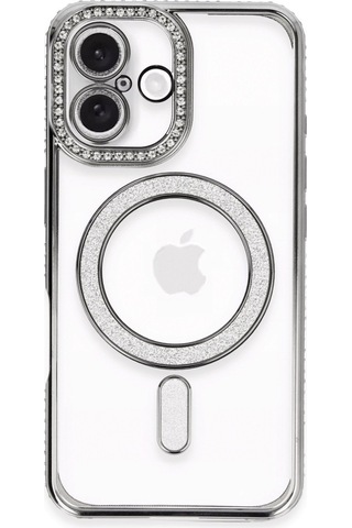 İphone 16 Plus Kılıf Joke Simli Magneticsafe Kılıf - Gri Renk